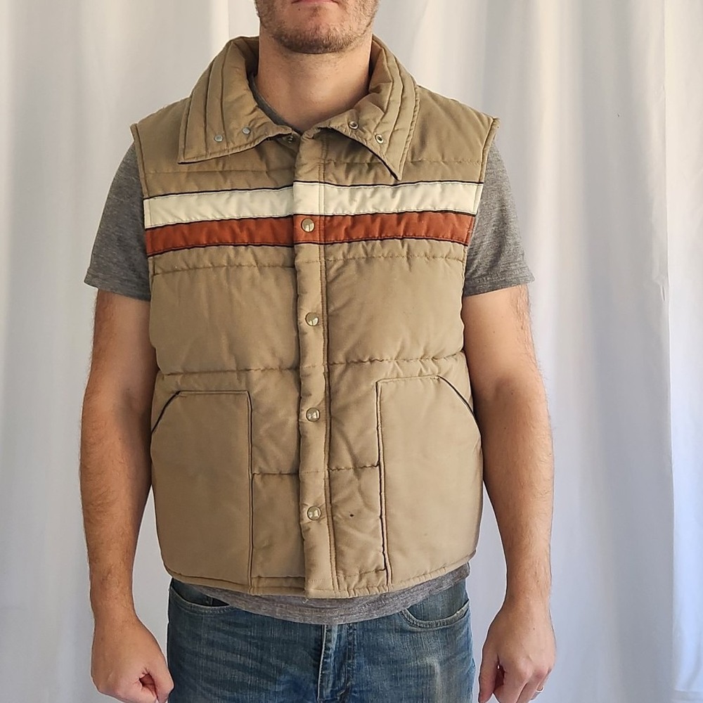 80s Brown Striped Puffer Vest